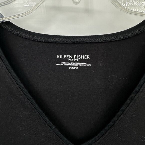 EILEEN FISHER dress pockets knee length 3/4 sleeve organic cotton black PM - Picture 6 of 7